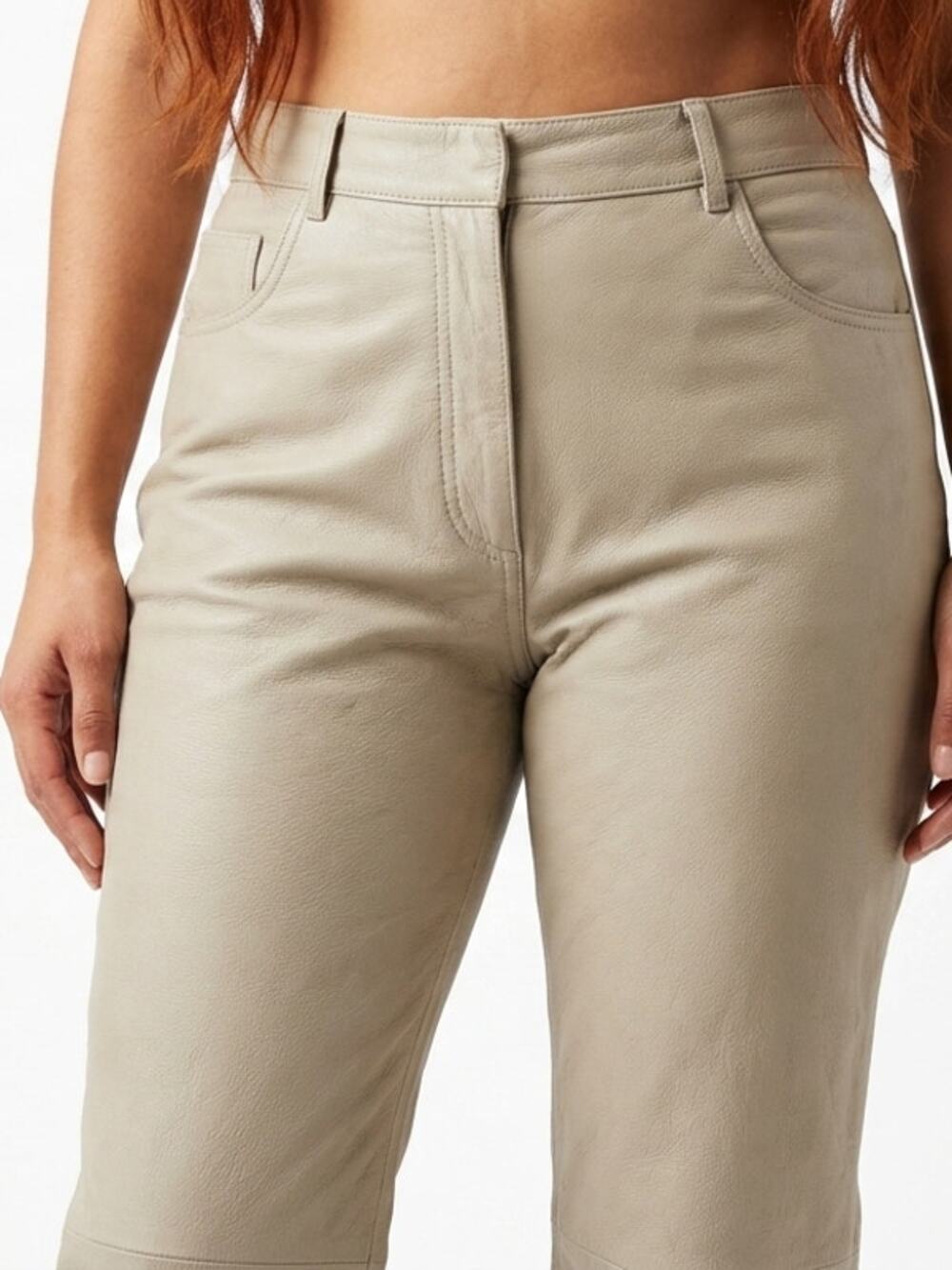 Neutral Zone 100% Leather Beige Straight Leg Casual Pants Women Size 11/12